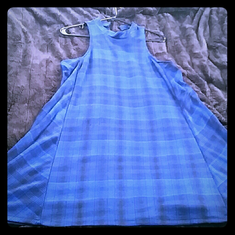 Black and blue plaid racer style dress